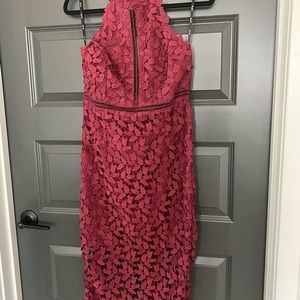 Burgundy/ Dark Red Lace Halter Cocktail Dress